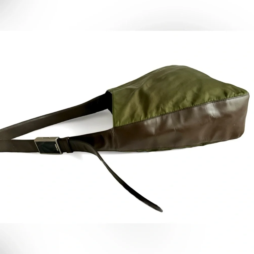 PRADA Vintage Tessuto Nylon Hobo Bag Olive Green Leather Trim B7816 Y2K - Picture 6 of 15